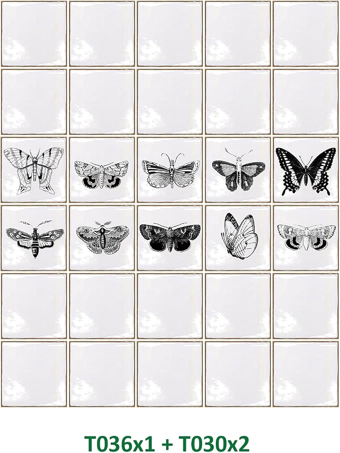 Alwayspon Vinyl Sticker Peel and Stick, Self-Adhesive Wall Tile Transfers Backsplash Sticker Decal for Kitchen Bathroom, 6x6inch/15x15cm 30Pcs, Butterfly T036