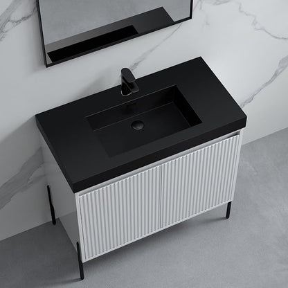 Dowell 36" Bathroom Sink,Single Bowl Vanity Basin,Rectangular Drop-In Bathroom Sink with Overflow,Black-000 3618BP-BL