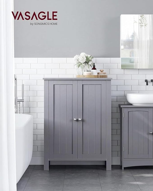 VASAGLE Bathroom Floor Storage Cabinet, Bathroom Storage Unit with 2 Adjustable Shelves, Bathroom Cabinet Freestanding, 11.8 x 23.6 x 31.5 Inches, Dove Gray UBCB060P36