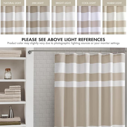 Madison Park Spa Waffle Weave Long Shower Curtain, 72 x 78, Taupe | Striped, Pieced Fabric Design, 3M Scotchgard Moisture Management, Hotel Quality, Modern, for Bathroom, OEKO-TEX Certified