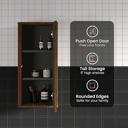 Floating Bathroom Side Cabinet, Wall Mounted Modern Storage Cabinet for Small Space, Apartment, Hotel, Walnut - Camellia Collection