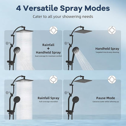 Hibbent 10'' Metal Showerhead, 10 Mode Filtered Handheld, Oil-Rubbed Bronze | High Pressure Stainless Steel Showerhead, 4-way Diverter, Heightened All Metal Extension Arm, 71'' Hose & Holder, Easy Reach