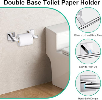 Chrome Bathroom Hardware Towel Bar Set, 5 Pieces Double Dase Toilet Paper Holder Towel Holder Set, 23.6 Inch Stainless Steel Towel Rack for Bathroom Wall Mount