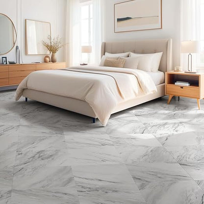 Art3dwallpanels Peel and Stick Floor Tiles 30-Pack 12x12 inch White Marble | Self Adhesive, Waterproof Vinyl Flooring, Marble Pattern for Kitchen, Dining Room, Bedrooms, Cover 30 Sq. Ft