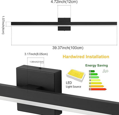 Black Bathroom Vanity Light 39.4 inch, 30W Dimmable 5CCT LED Modern Bathroom Light Fixture Over Mirror - ETL Certificated