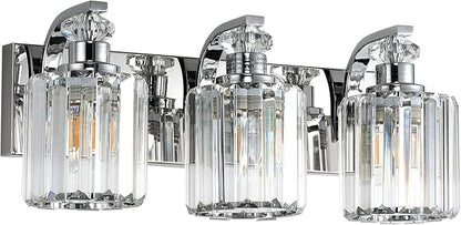 Chrome Bathroom Light Fixtures with K9 Crystal Lampshade Bathroom Lighting Over Mirror Vanity Lights for Living Room,Bedroom,Restroom,Hallway 3 Lights