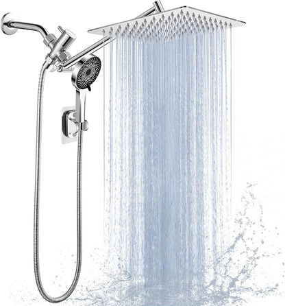 Shower Head, Rain Shower Head with Handheld Spray Combo, 8 Inch Adjustable High Pressure Rainfall Shower Head, Dual Showerhead Set with Extension Arm