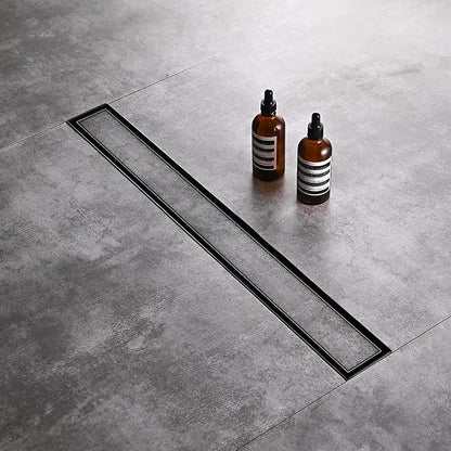 Linear Shower Floor Drain, Black 40 Inch 304 Stainless Steel Bathroom Drains Kit, Rectangular Shower Trench Drain with Reversable Tile-in Pattern Drain Cover & Hair Catcher