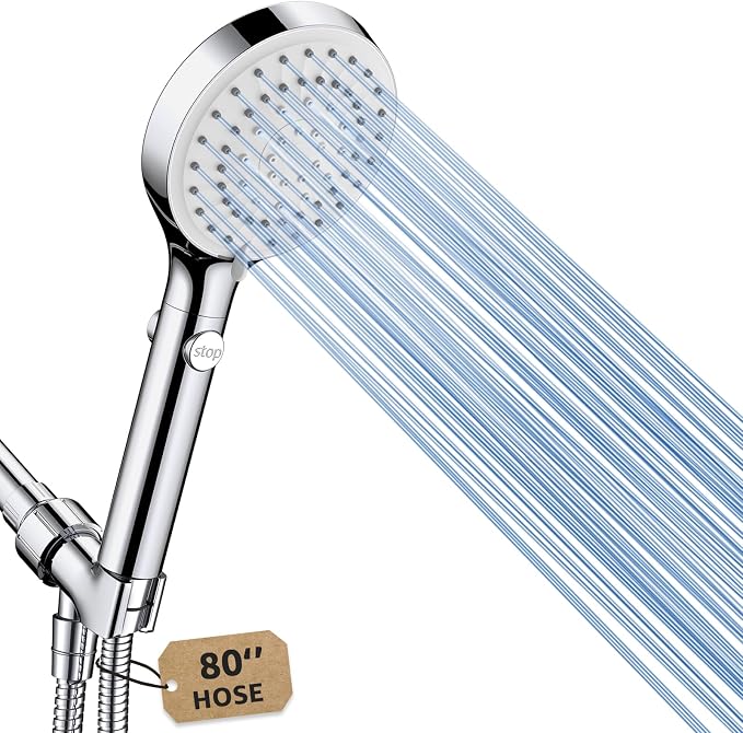 FASDUNT Shower Head with Handheld, High Pressure Showerhead with Long Hose | 80" Extra Long Stainless Steel Hose & Adjustable Bracket, Shower Heads with ON/OFF Switch for Pets Bath, Chrome
