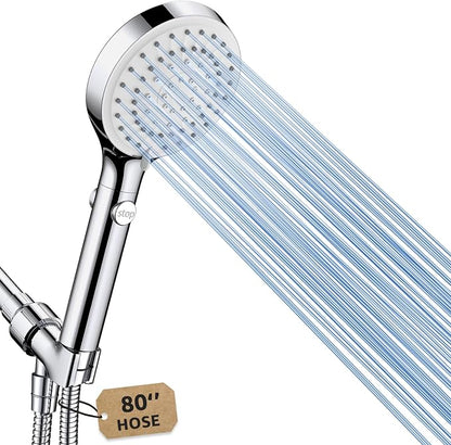 FASDUNT Shower Head with Handheld, High Pressure Showerhead with Long Hose | 80" Extra Long Stainless Steel Hose & Adjustable Bracket, Shower Heads with ON/OFF Switch for Pets Bath, Chrome