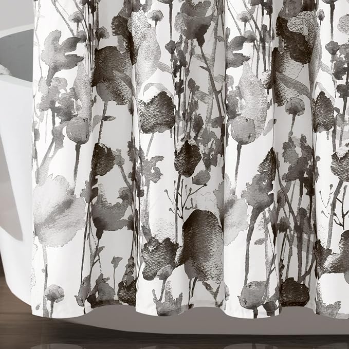 Lush Decor Zuri Flora Shower Curtain Single 72" W x 72" L White & Black - Floral Shower Curtains for Bathroom - Black Bathroom Curtain - Cottage Decor