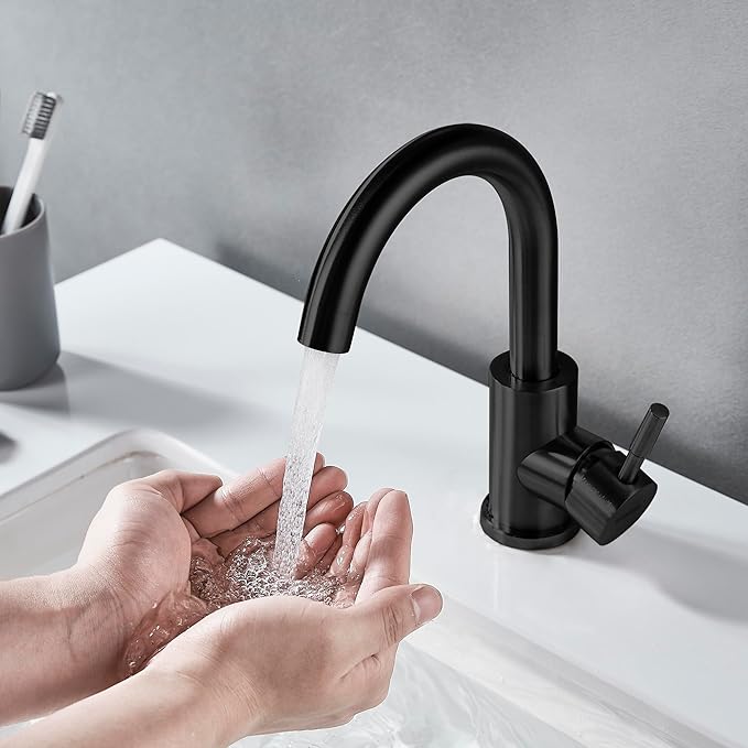 Wet Bar Sink Faucet Single Hole, Matte Black Single Handle Faucet for Kitchen or Bathroom Sink, Modern Stainless Steel Prep Sink Faucet Commercial Rv Sink Faucet Laundry Sink Faucet (No Drain)