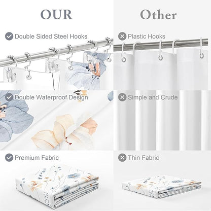 Small Stall 3 in 1 Shower Curtain Set, 48x72 | Narrow 3 in 1 Shower Curtain Set, PEVA Liner Set & 12 Double Sided Steel Hooks, Waterproof Fabric Bathroom Curtain