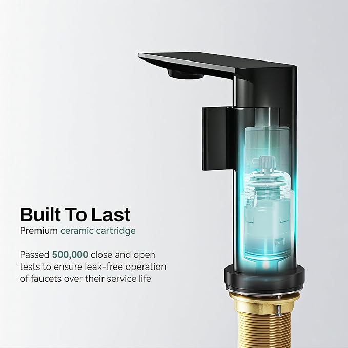 Black Bathroom Faucets 1 Hole, Modern Bathroom Faucet Matte Black with1-Handle, Supply Valve Core, Ceramic Cartridge, Spot-Free & Anti-Splash Finish, Inlet Pipe, 5.3" Tall, Hassle-Free Install