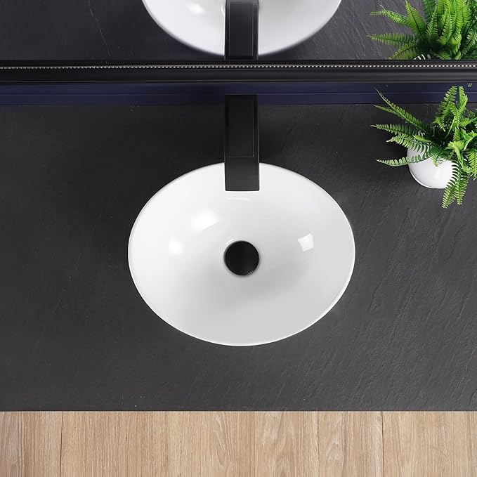 Vessel Sink 16"x13" Oval Bathroom Sink Modern White Porcelain Ceramic Above Counter Drop-in Vanity Sink for Bathrooms Art Basin