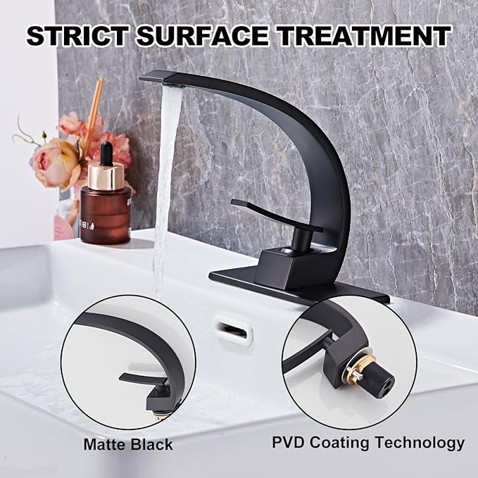Matte Black Bathroom Sink Faucet, Unique Design and Pop Up Drain
