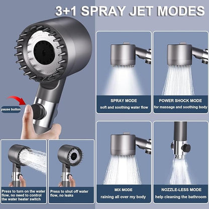 Shower Head, Shower Head High Pressure, Showerhead with Handheld and 3 Filters, 4 Spray Modes & Pause Switch, Silicone Scalp Massager, 59" Hose & Bracket for Hard Water & Pets