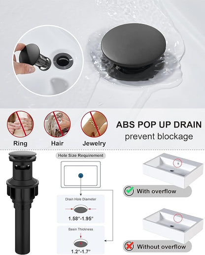 Midanya Bathroom Faucets 1 Hole, Single Handle Stainless Steel Bathroom Sink Faucet, Modern Vanity Faucets with Deck Plate,Water Supply Hoses and Pop Up Drain,Matte Black and Brushed Gold Handle