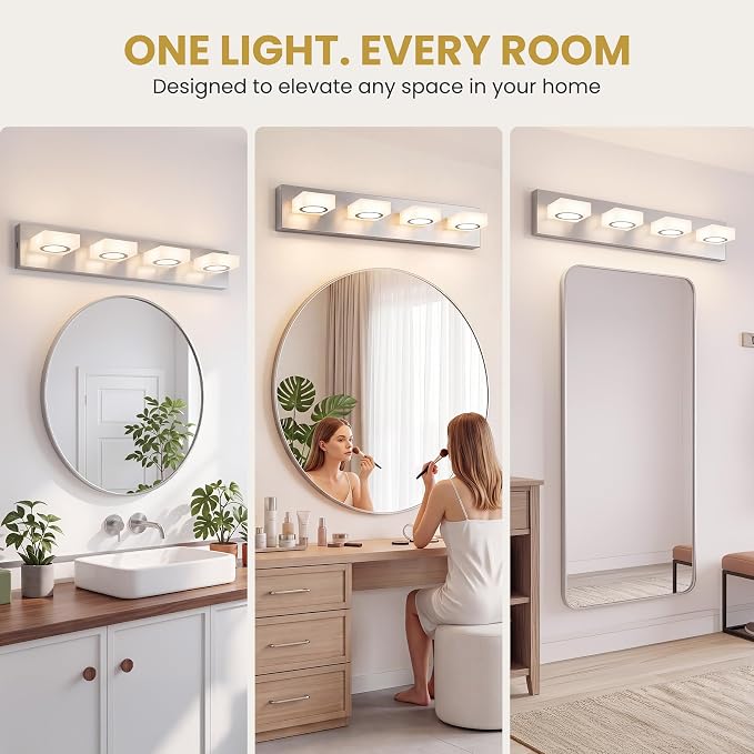 Bathroom Vanity Light, 4-Light 31 Inch Brushed Nickel 5CCT 2700-6500K LED Bathroom Light Fixtures Over Mirror, Vanity Lighting Modern Bath Wall Sconce for Mirror Bedroom Living Room