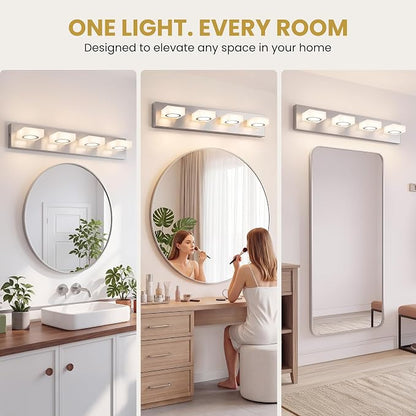 Bathroom Vanity Light, 4-Light 31 Inch Brushed Nickel 5CCT 2700-6500K LED Bathroom Light Fixtures Over Mirror, Vanity Lighting Modern Bath Wall Sconce for Mirror Bedroom Living Room