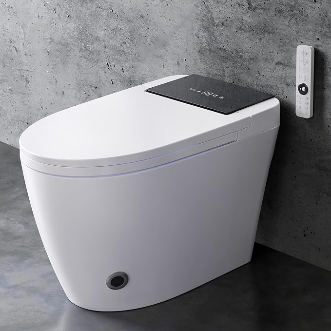 Modern Smart Toilet with Built-In Bidet, Electric Toilet, Auto Open/Close Lid, Heated Seat, Dual Auto Flush & Foot Sensor, Tankless, Warm Water Wash & Dryer, Wireless Remote, 1000g MaP