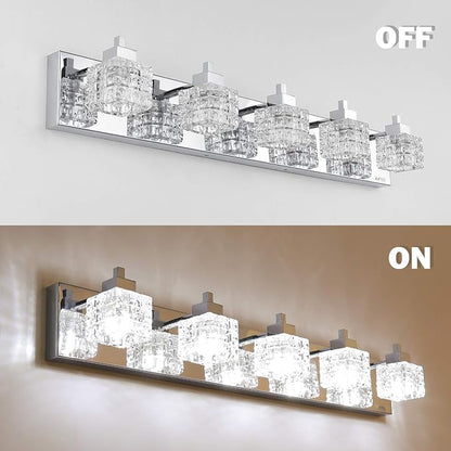 TRLIFE Bathroom Light Fixture, Modern Bathroom Lights Over Mirror 5-Lights Vanity Light, 32inches Crystal Glass Vanity Lights
