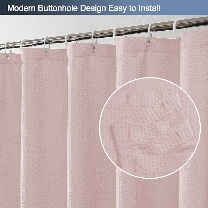 Pink Shower Curtain for Bathroom 72x72 Inch, 3D Embossed Textured Waffle Fabric Shower Curtains, Soft Hotel Farmhouse Style, Water Repellent, Machine Washable, Pink, 72" W x 72" L
