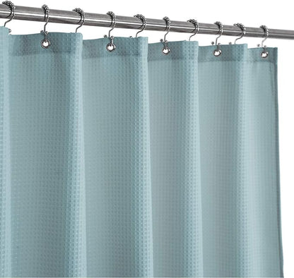 Barossa Design Waffle Weave Shower Curtain Hotel Luxury Spa, 230 GSM Heavy Duty Fabric, Water Repellent, Blue, 71"x72"