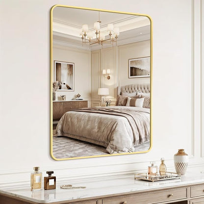 Bathroom Mirror for Wall, 30"x36" Black Bathroom Mirror for Over Sink, Shatterproof Tempered Glass Vanity Mirror with Anti-Rust Aluminum Alloy Frame, Hang Horizontally or Vertically, Gold