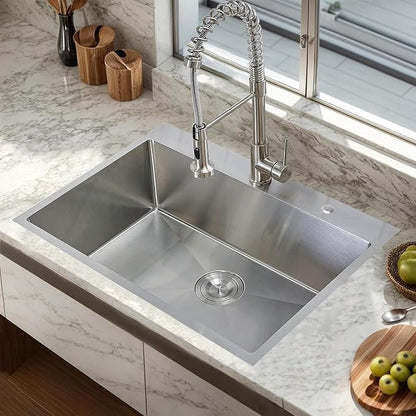 VAPSINT 33x22 Drop In Kitchen Sink, 33 Inch Stainless Steel Top Mount Single Bowl Sink for Kitchen, Overmount Handmade 16 Gauge Brushed Nickel RV Laundry Prep Sinks with Drain