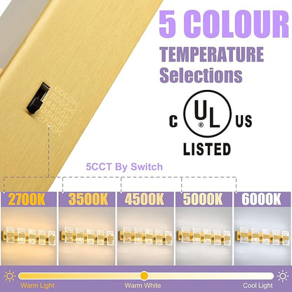Modern LED Bathroom Light Fixtures Dimmable 5-Light Gold Vanity Light, 5CCT Adjustable Lighting Fixture Vanity Lights Over Mirror, Smoked Acrylic LED Vanity Lights for Bathroom