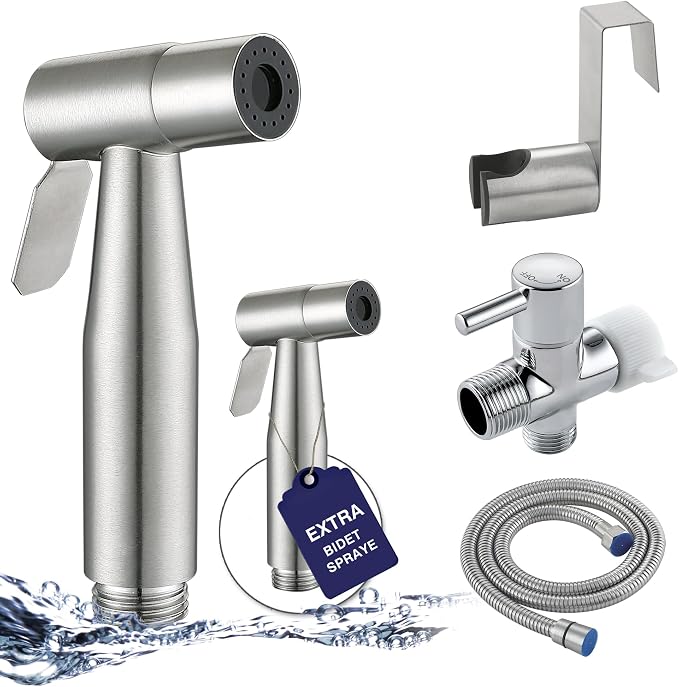 Premium Handheld Bidet Spray for Toilet | Adjustable Water Pressure | Leak-Proof Stainless Steel Toilet Bedit Sprayer | Muslim Shower | Cloth Diaper Washer Extra 1 Bidet Sprayer