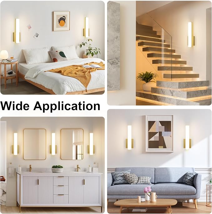 15.7 Inches Modern Bathroom Led Wall Sconces,18W 3000K Hardwired Wall Light with White Acrylic Lampshade,Indoor Bathroom Vanity Light for Mirror Bedroom Living Room Hallway(Gold,2Pack)