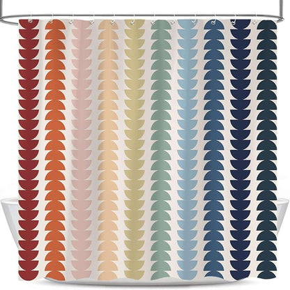 Modern Geometric Shower Curtain, Vintage Rainbow Mid-Century Abstract Art Design Bath Curtains for Bathroom, Colorful Semicircular Pattern Waterproof Polyester Fabric Bathroom Set 12 Hooks 72X78IN