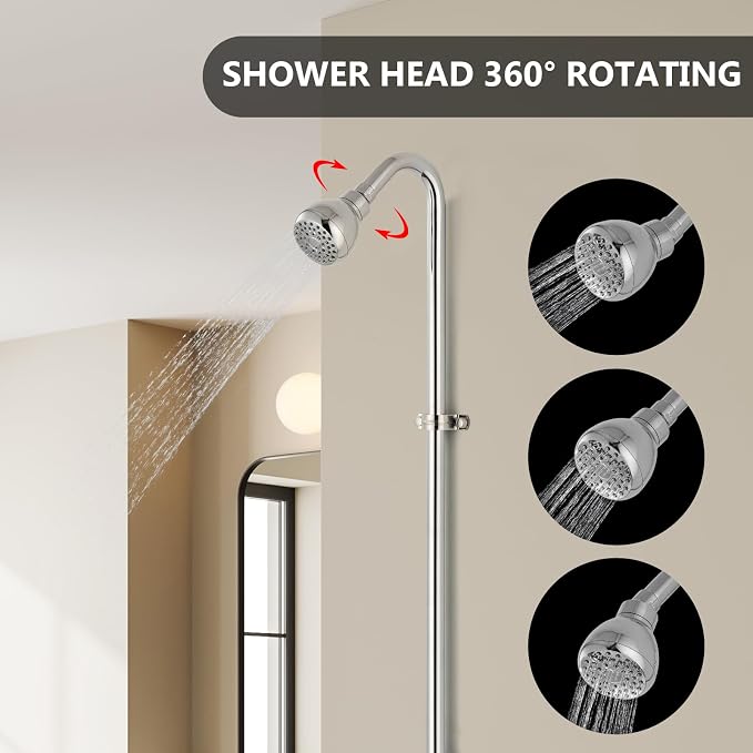 Tub Shower Conversion Kit with Riser and Shower Head, Polished Chrome | 70-Inch SUS304 Shower Riser, 360° Swivel Head, Diverter Tub Spout, Wall Mount