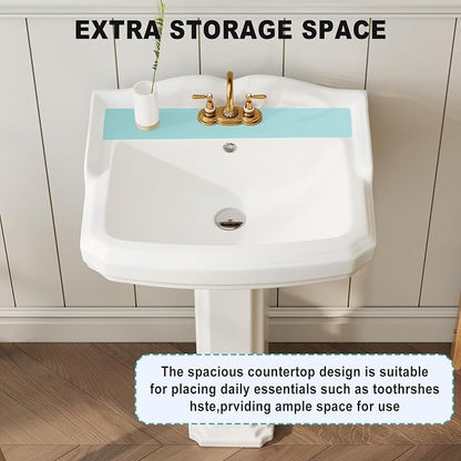 Bathroom Pedestal Sinks,Pedestal Sink 23" W X 19" D Vintage White Ceramic Pedestal Bathroom Sink With Overflow and 3 Pre-Drilled Holes - Fits 4-Inch Faucets