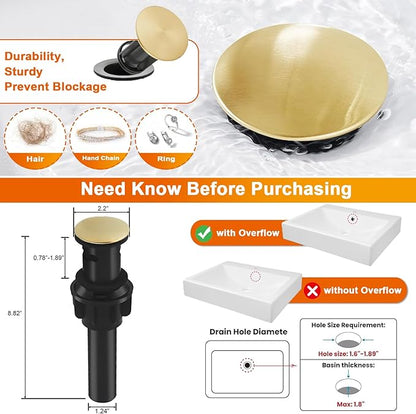 Gold Bathroom Faucet, Waterfall Bathroom Sink Faucet, Single Hole Deck Mounted Single Handle Lavatory Vanity with Pop Up Drain Parts Mixer Tap Basin Modern Bath Brushed Gold