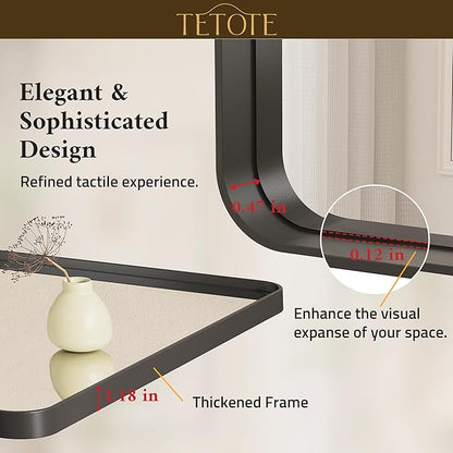 TETOTE Black Framed Bathroom Mirror, 24 x 30 Inch Matte Metal Frame Vanity Mirror, Modern Farmhouse Wall Mounted Rectangle Mirror (Horizontal/Vertical)