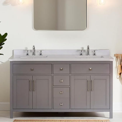 Lavanti Oakford 60 Inch Bathroom Vanity with Sink – Stylish Gray Vanity Bathroom with Storage Cabinet – Modern Bathroom Vanities with Double Vanity Sink & Quartz Countertop