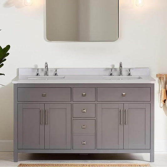 Lavanti Oakford 60 Inch Bathroom Vanity with Sink – Stylish Gray Vanity Bathroom with Storage Cabinet – Modern Bathroom Vanities with Double Vanity Sink & Quartz Countertop