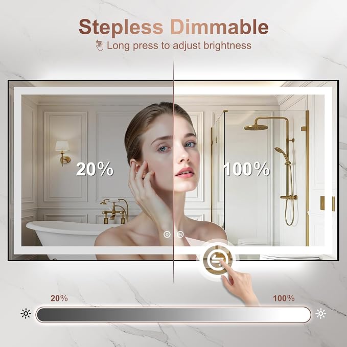 LED Bathroom Mirror with Lights, 30"x55" Black Framed Lighted Vanity Mirror | Anti-Fog, Dimmable 3 Color Temperature, Front & Backlit, Memory Function, Shatterproof Tempered Glass