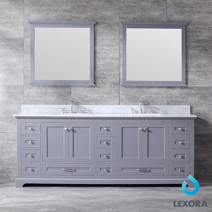 Dukes Double Bath Vanity Set - Carrara Marble Top & Mirror Dark Grey