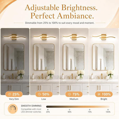 23.62inch Gold LED Vanity Light, 5CCT Dimmable Modern Bathroom Light Fixture Over Mirror, Modern Wall Lamp 5500K for Bathroom Bedroom,2 Packs