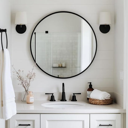 Round Mirror, 26 inch Black Circle Mirror, Matte Black Metal Frame | High Definition,Waterproof,Rust-resistant,Round Mounted Mirrors for Bathroom,Living Room,Bedroom,Hallyway,Vanity,Wall Décor