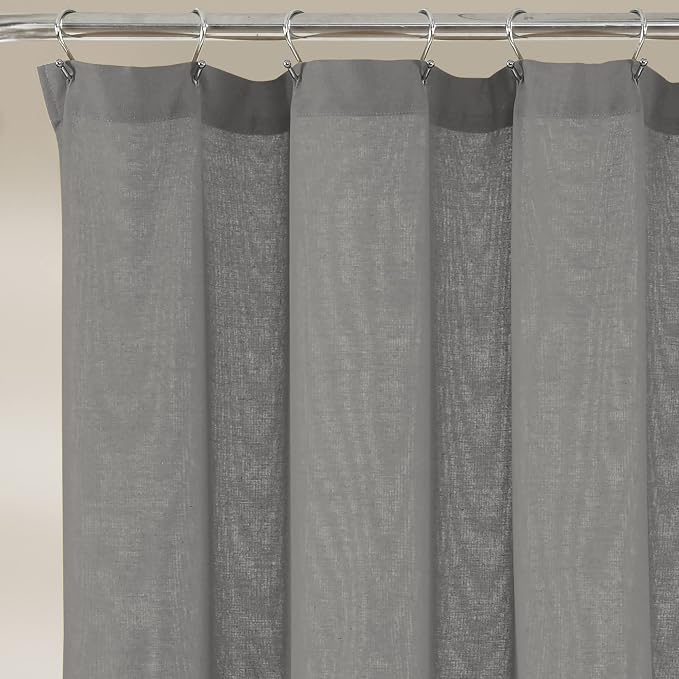 Lush Decor Linen Button Shower Curtain, 72" W x 72" L, Dark Gray & Off White - Gray Shower Curtain Fabric - Bathroom Curtain - Farmhouse Bathroom Decor