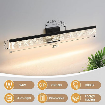 Modern Vanity Lights for Bathroom, 32 Inch Black Bathroom Light Fixtures Over Mirror, 24W Dimmable LED Vanity Lighting Fixtures for Bath Mirror Restroom Bedroom 3000K