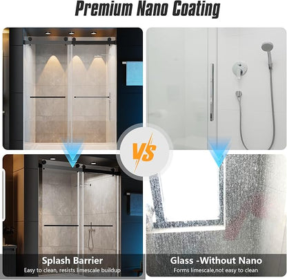 56–60" W × 78" H Frameless Sliding Glass Shower Door, 3/8" (10mm) Thick Tempered Glass, Stainless Steel Hardware, Double Sliding Shower Doors for Walk in Shower, Matte Black