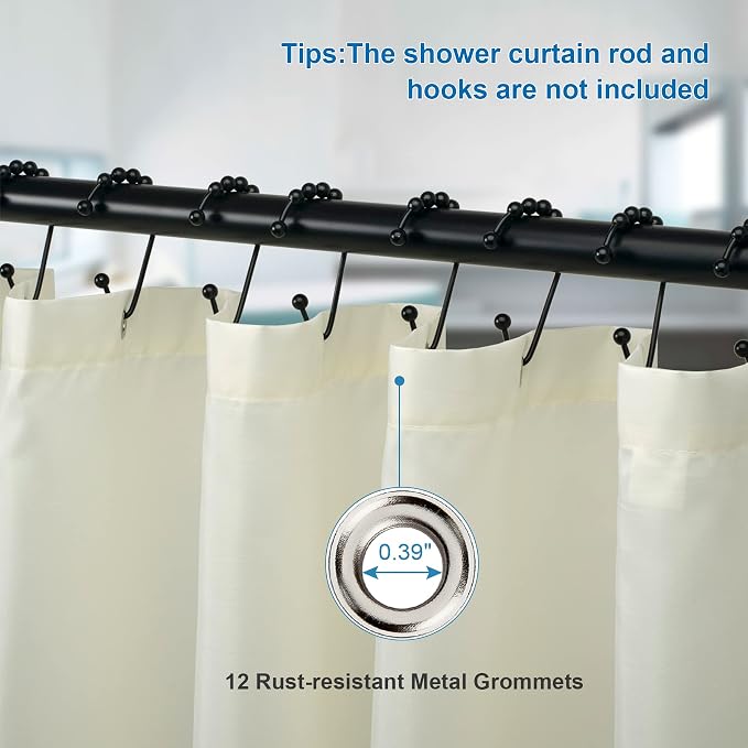 Amazer Ivory Shower Curtain Liner, Ivory Fabric Shower Liner, 2-in-1 Bathroom Shower Curtain and Liner, 12 Grommet Holes, Water Proof, Machine Washable, Hotel Quality, 72 x 72 Inches