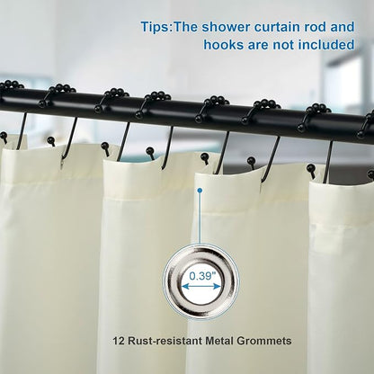 Amazer Ivory Shower Curtain Liner, Ivory Fabric Shower Liner, 2-in-1 Bathroom Shower Curtain and Liner, 12 Grommet Holes, Water Proof, Machine Washable, Hotel Quality, 72 x 72 Inches