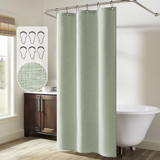MIULEE Stall Spring Linen Shower Curtain Sage Green W36*L72 6 Metal Hooks | Small, Heavy Duty, Fabric Curtain Set, Waterproof Narrow Thick Cloth Shower Curtains, Bathroom Hotel, Washable